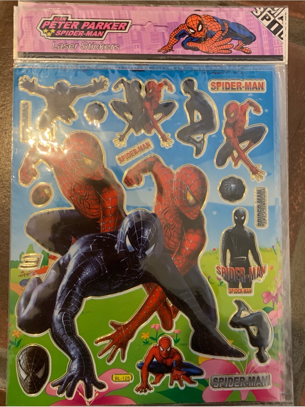 Spider-Man Laser Sticker Sheet - Red, Black, Blue